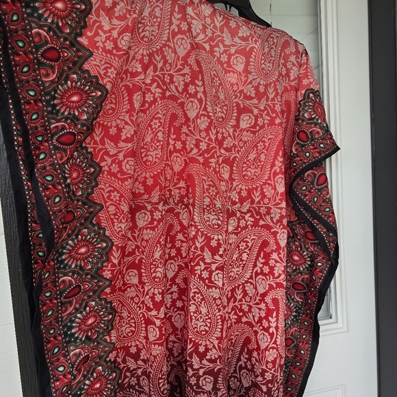 Indian Boho Paisley Kaftan Flowy Dress One Size Women Red Black Art To Wear New - Picture 13 of 13
